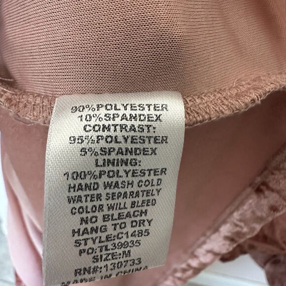 Umgee Mini Dress Tunic Med Velvet Short Flutter Sleeve Dusty Pink Leaves Boho - Picture 6 of 7